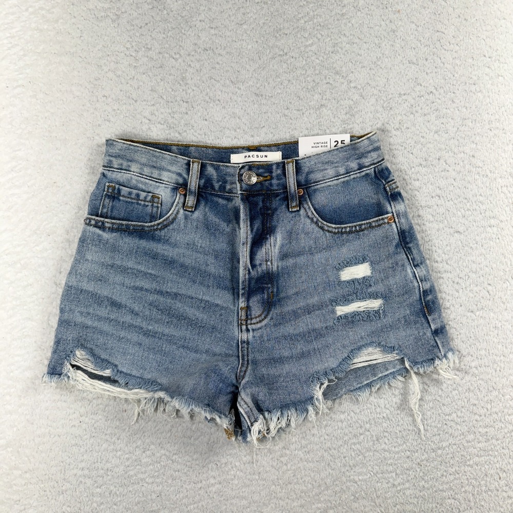 PacSun Shorts Womens 25 (W24.5) Blue Ultra High Rise Vintage Button Fly Denim
